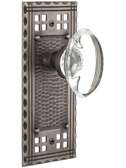 Pasadena Door Set with Oval Clear-Crystal Glass Knobs in Antique Pewter.